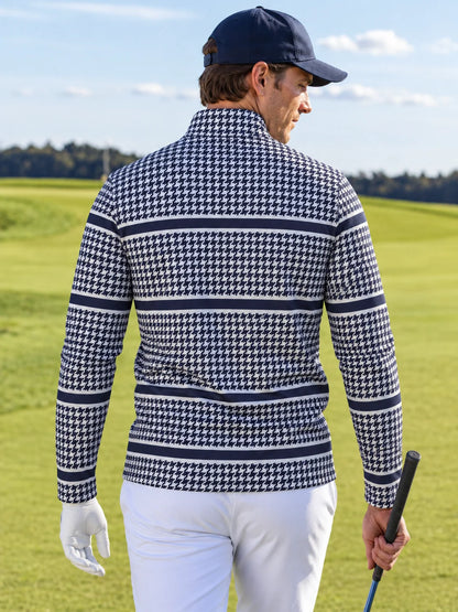 Schwarzer Performance-Pullover mit Viertelreißverschluss und feinem Strichmuster