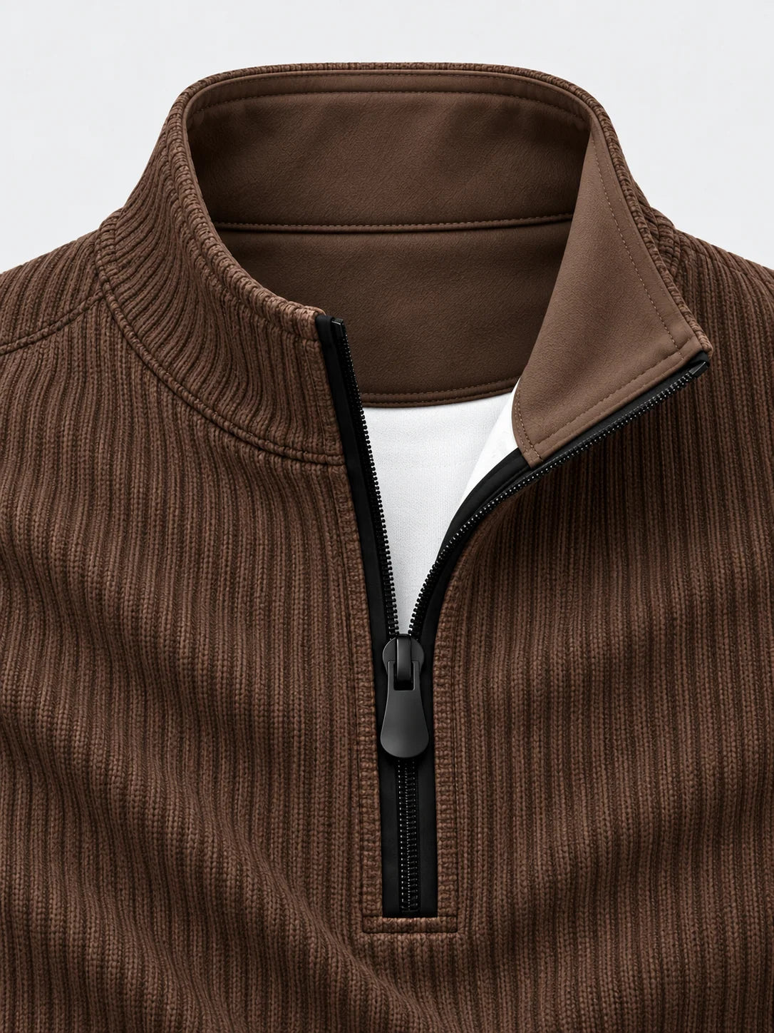 Golfpullover mit Rippstruktur in Schokoladenbraun, Funktionsmaterial und Viertelreißverschluss