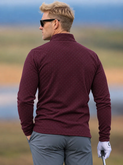 Golfpullover mit Mikro-Punktmuster in dunklem Pflaumenlila, Funktionsmaterial und Viertelreißverschluss