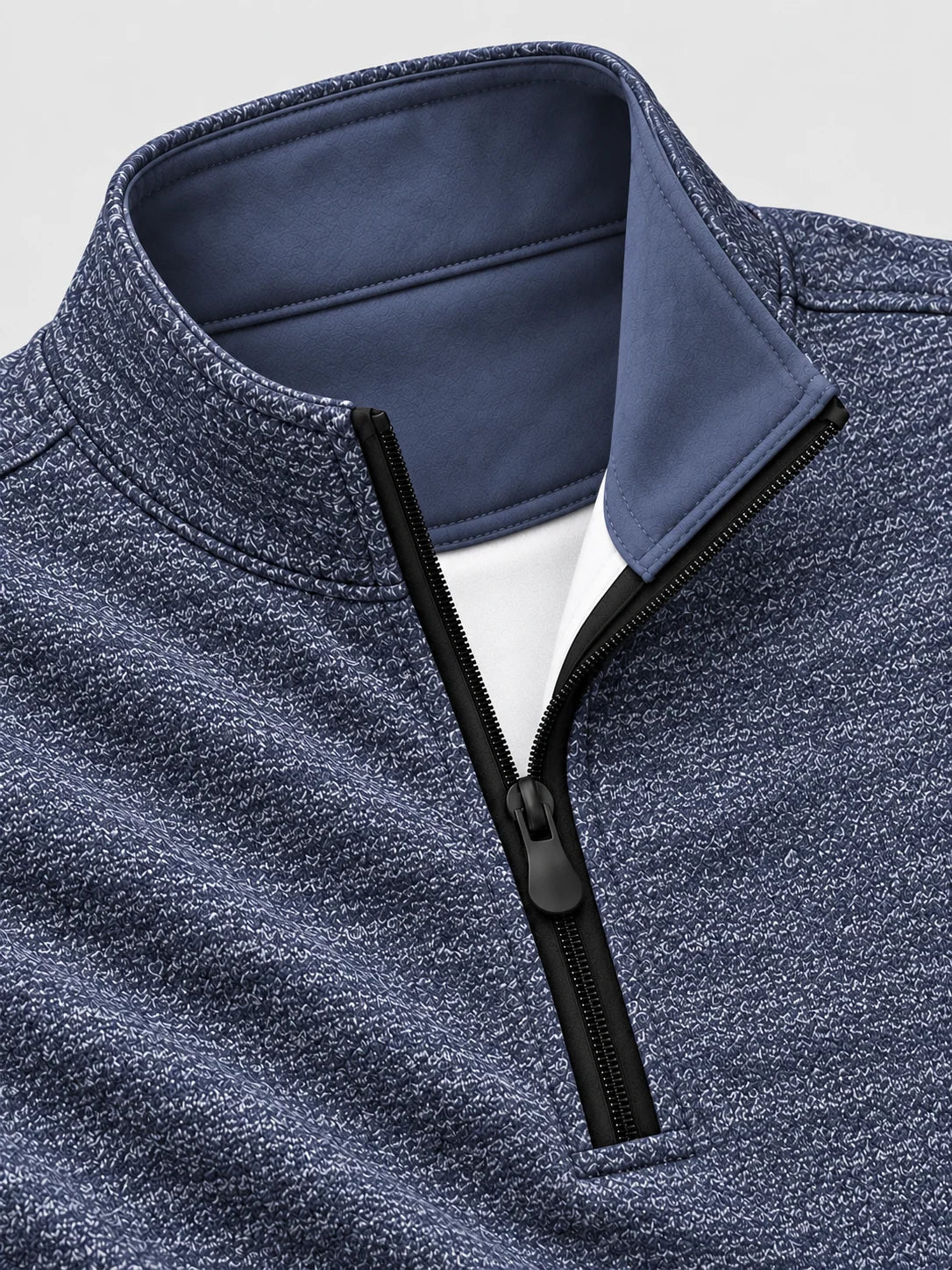 Golf-Pullover mit Viertelreißverschluss und melierter Struktur in Marineblau