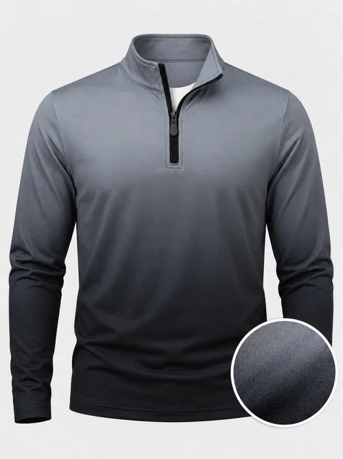 Schiefergrauer Golf-Pullover mit Melange-Ombré-Effekt und Viertelreißverschluss