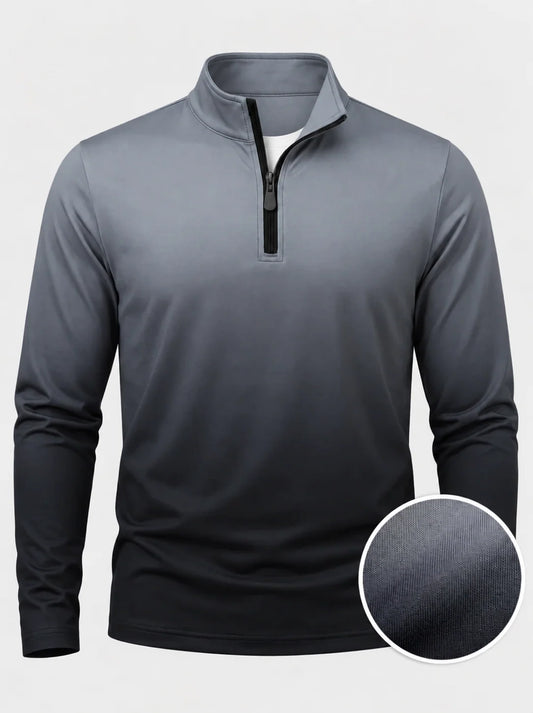 Schiefergrauer Golf-Pullover mit Melange-Ombré-Effekt und Viertelreißverschluss