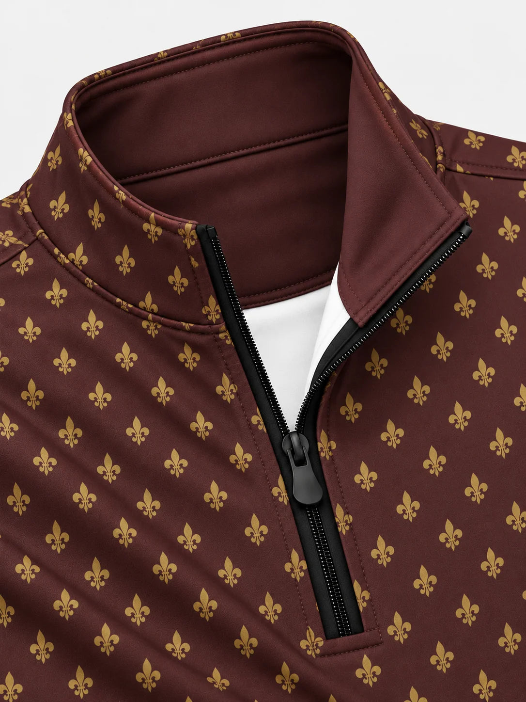 Golfpullover in Braun mit weihnachtlichem Emblem-Muster und Viertelreißverschluss