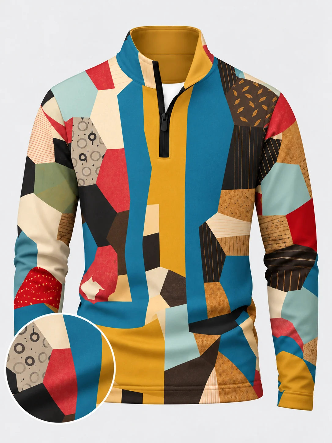 Sportpullover mit mehrfarbigem Patchwork-Print und kurzem Reißverschluss
