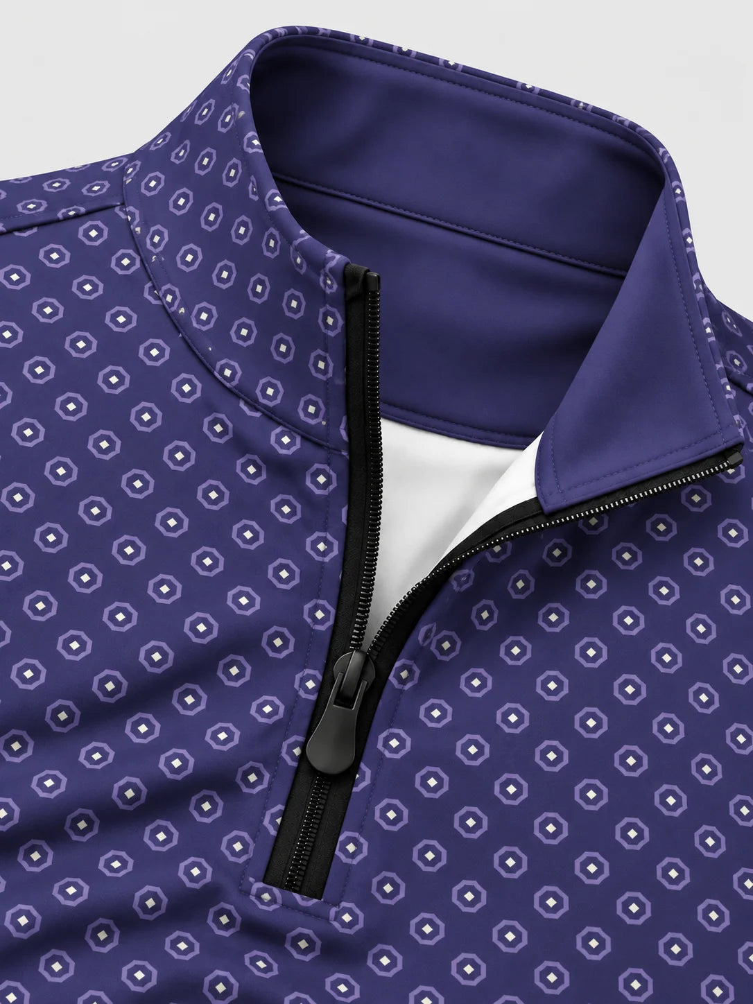 Performance-Pullover in Violett mit Achteckmuster und kurzem Reißverschluss
