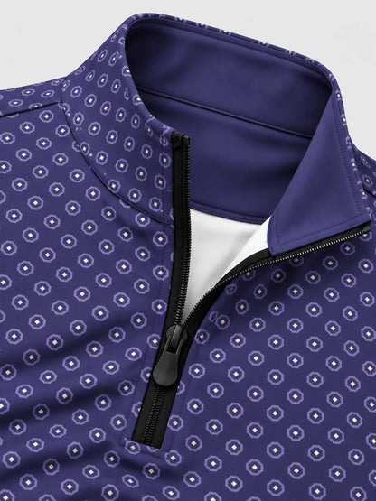 Performance-Pullover in Violett mit Achteckmuster und kurzem Reißverschluss