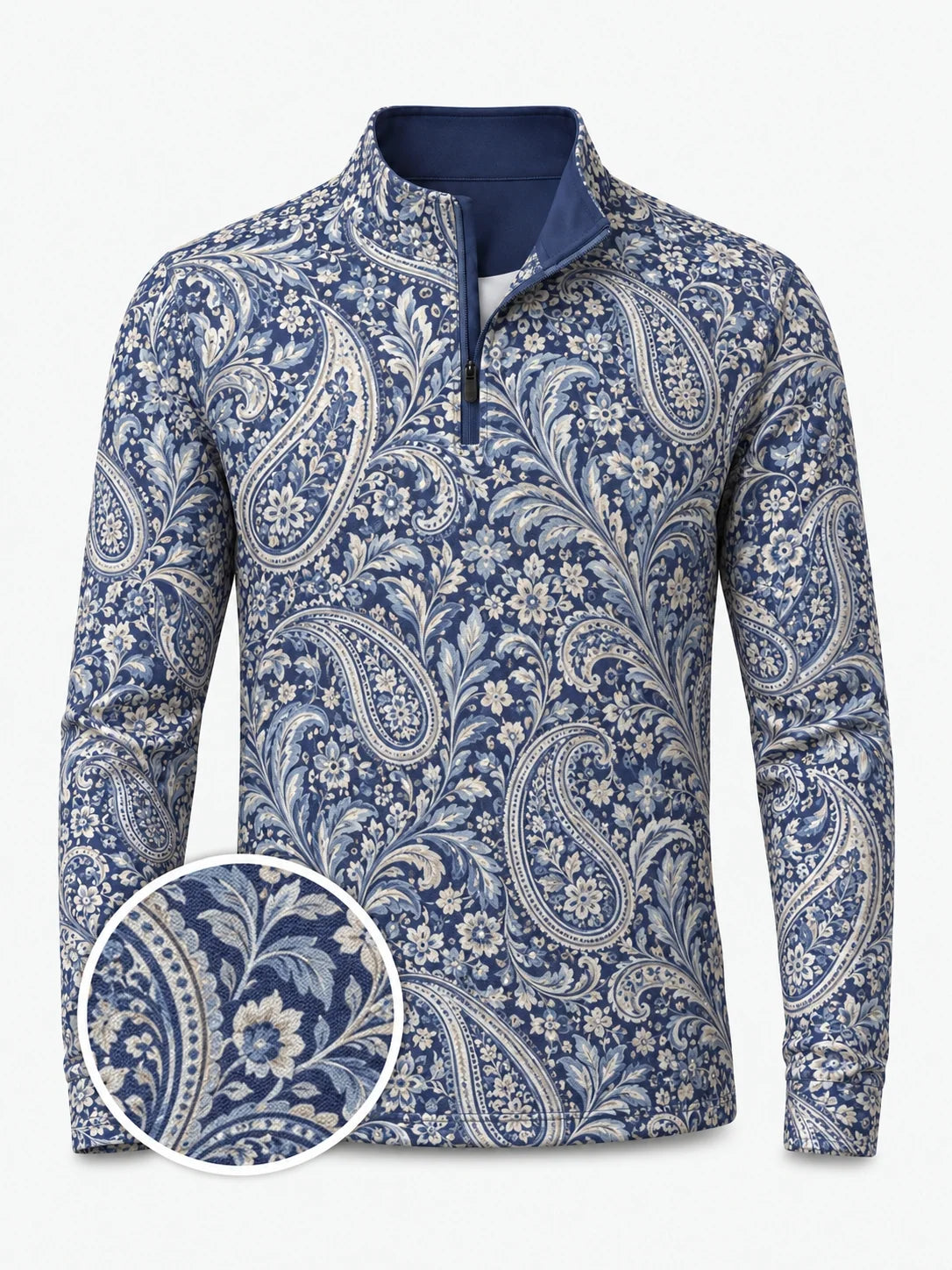 Navy Paisley Golf Quarter-Zip-Pullover