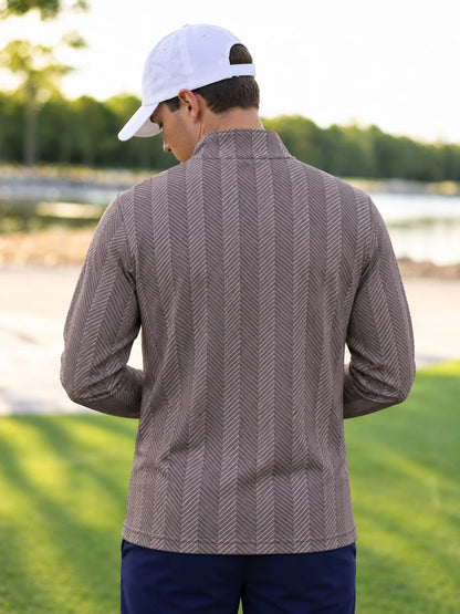 Golf-Pullover in Taupe mit Fischgrätmuster und kurzem Reißverschluss