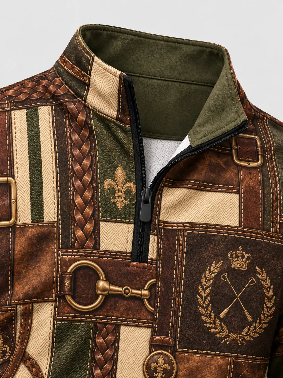 Heritage-Quarter-Zip-Pullover mit Reitsportmotiven aus Performance-Material