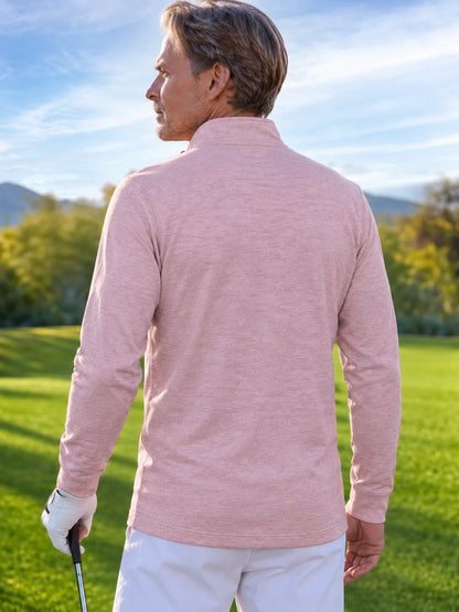 Rosa Golf-Pullover mit strukturierter Oberfläche und Viertelreißverschluss aus Funktionsmaterial