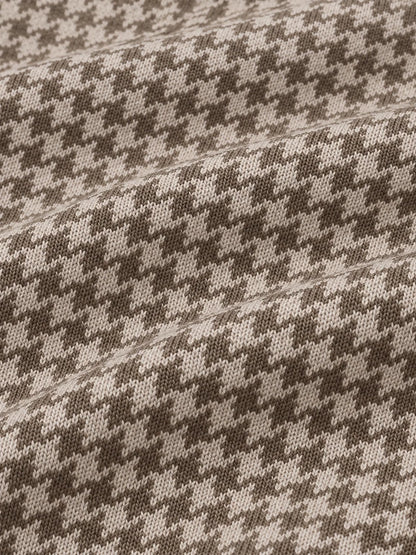 Klassischer Golfpullover für Herren in Taupe mit Hahnentrittmuster und Viertelreißverschluss