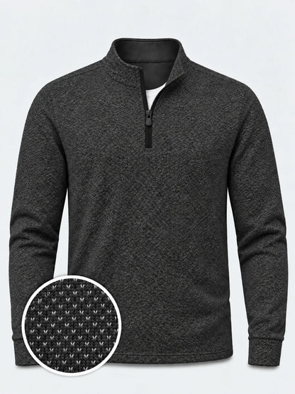 Anthrazitgrauer Golf-Pullover aus Birdseye-Funktionsstrick mit Viertelreißverschluss
