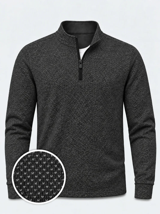 Anthrazitgrauer Golf-Pullover aus Birdseye-Funktionsstrick mit Viertelreißverschluss