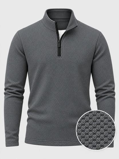 Golfpullover mit Waffelstruktur in Anthrazitgrau, Funktionsmaterial und Viertelreißverschluss