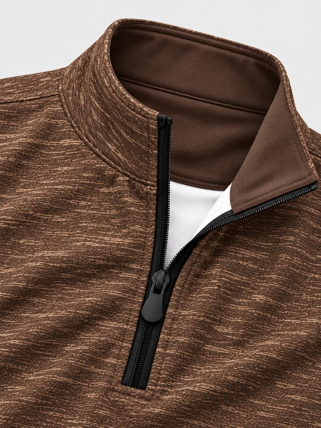 Golf-Pullover mit Viertelreißverschluss und melierter Struktur in Braun