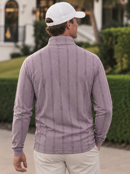Golf-Pullover mit Viertelreißverschluss und Pfeil-Streifenmuster in Lavendel