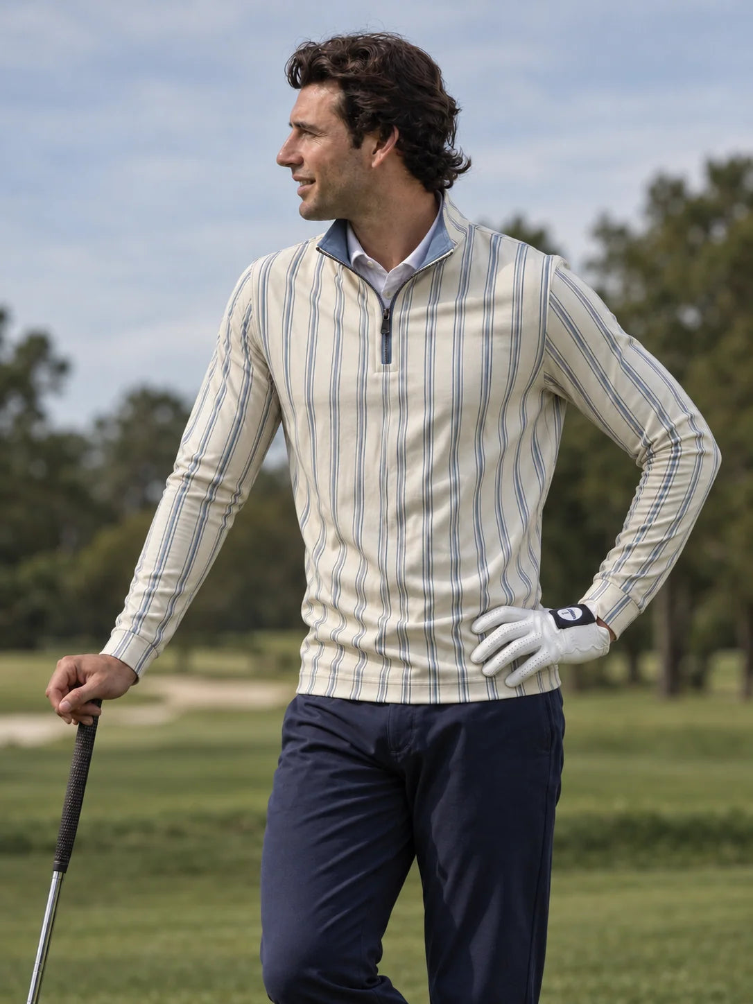 Clubhouse Stripe Golf Quarter-Zip-Pullover