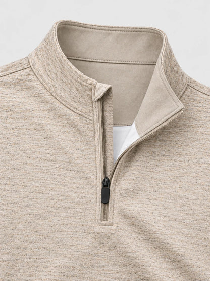 Melierter Golf-Pullover in Haferbeige mit kurzem Reißverschluss