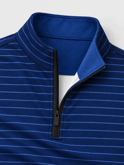 Königsblauer Performance-Quarter-Zip-Pullover mit feinem Streifenmuster
