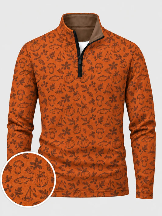 Rostoranger Golfpullover mit Herbstprint, Funktionsmaterial und Viertelreißverschluss