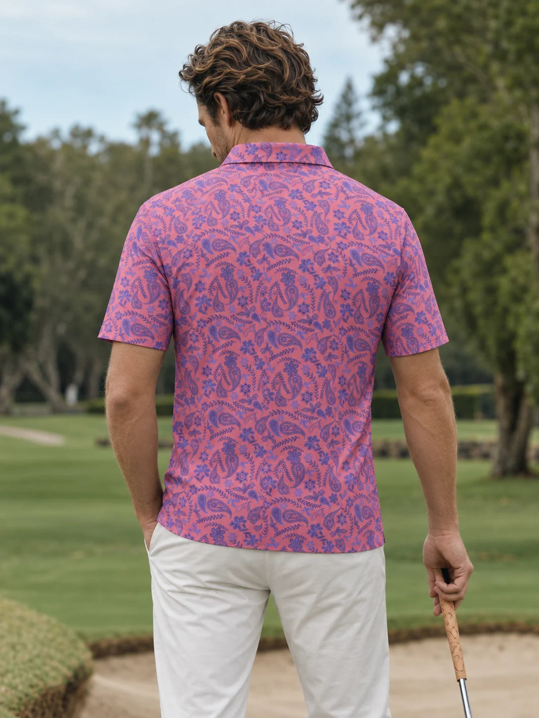 Coral Paisley Performance-Golf-Poloshirt