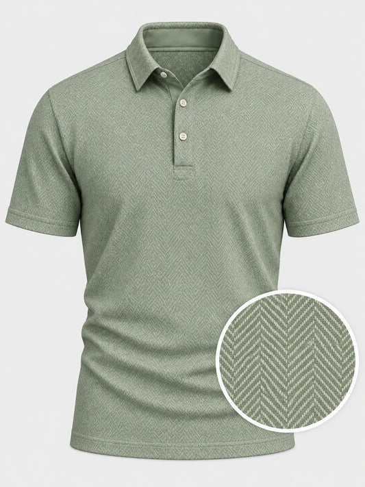Salbeigrünes Performance-Golfpoloshirt mit Chevron-Muster