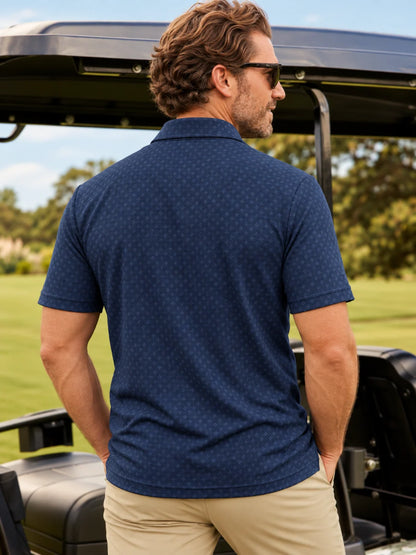 Mitternachtsblaues Performance-Golfpoloshirt mit Mikroprint