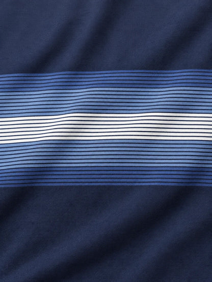 Golf-Pullover in Mitternachtsblau mit Bruststreifen und kurzem Reißverschluss