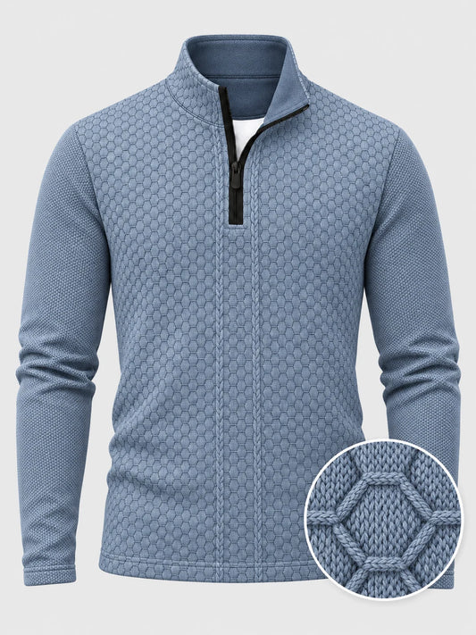Golf-Pullover mit Viertelreißverschluss und Wabenmuster in Schieferblau