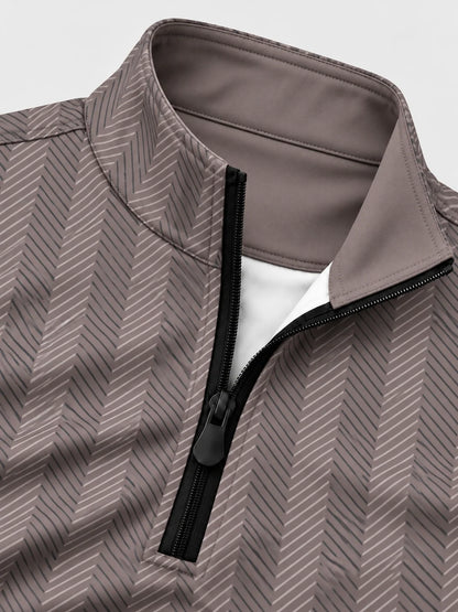 Golf-Pullover in Taupe mit Fischgrätmuster und kurzem Reißverschluss