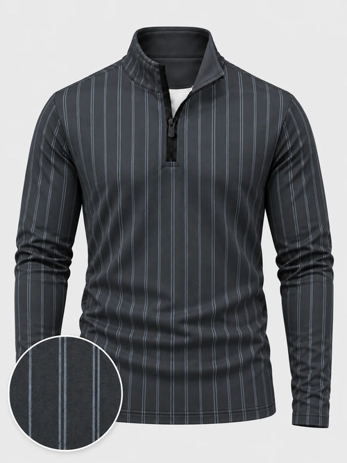 Golf-Pullover in Anthrazit mit Nadelstreifen und kurzem Reißverschluss