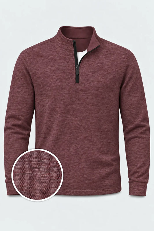 Weinroter Golf-Pullover in Melange-Optik mit Viertelreißverschluss