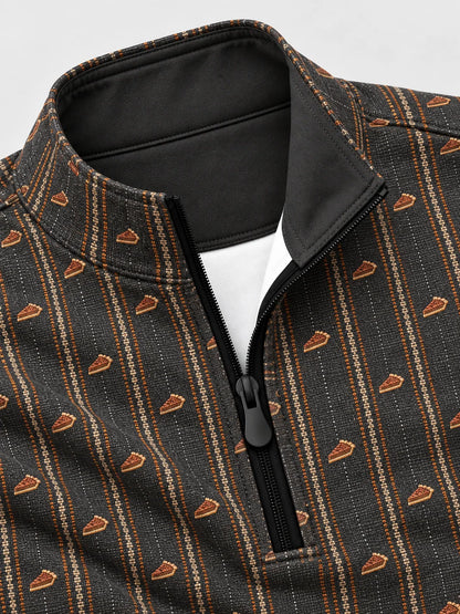 Vintage-Golfpullover mit Kürbiskuchen- und Streifenmuster, Funktionsmaterial und Viertelreißverschluss