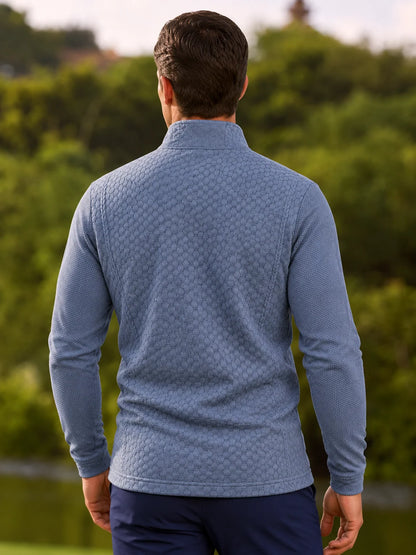 Golf-Pullover mit Viertelreißverschluss und Wabenmuster in Schieferblau
