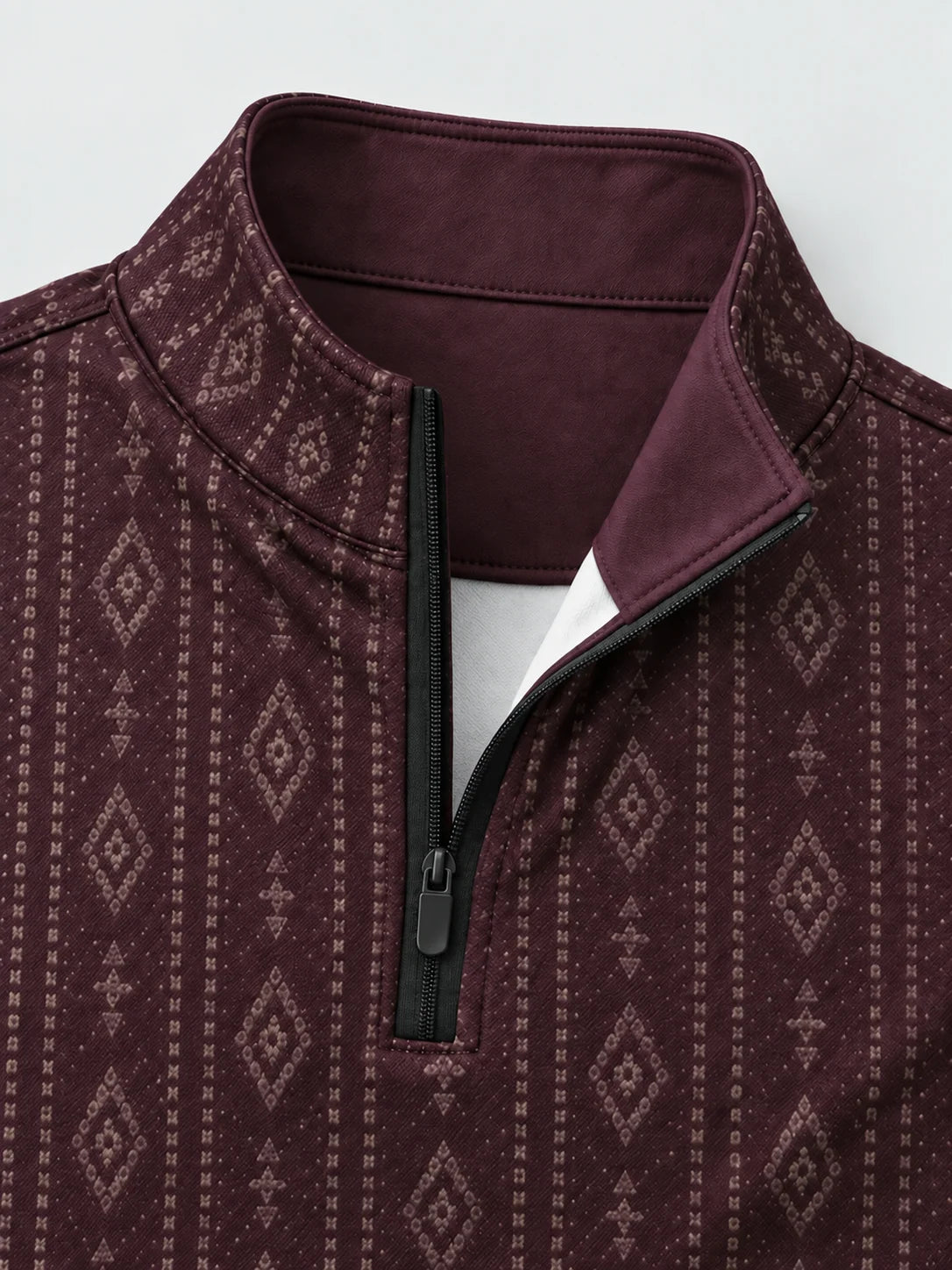 Dunkelpflaumenfarbener Heritage-Pullover mit Muster und kurzem Reißverschluss