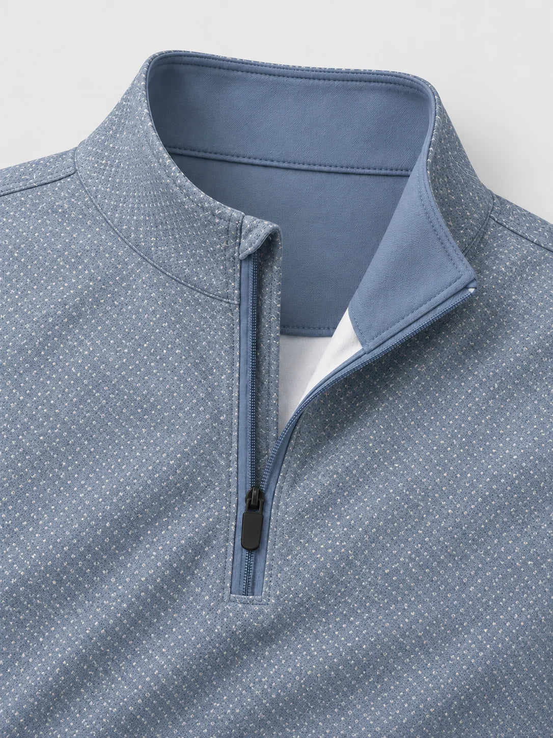 Blauer Golf-Pullover mit kurzem Reißverschluss und Mikro-Punktmuster