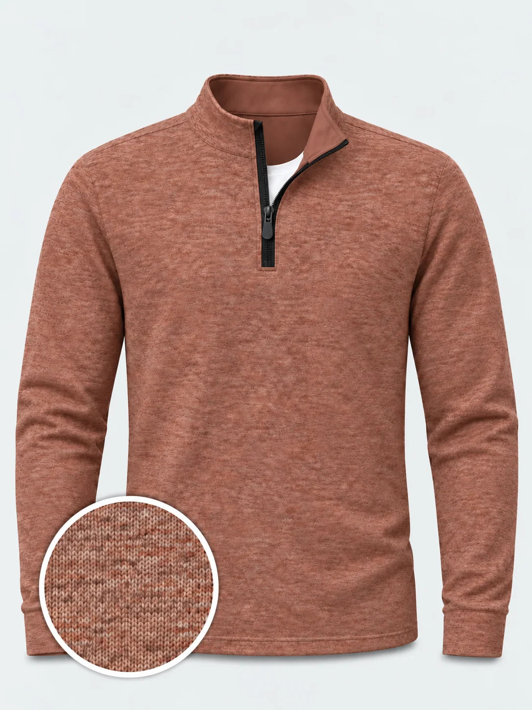 Golf-Pullover in Tonbraun-Melange mit Viertelreißverschluss aus Funktionsmaterial