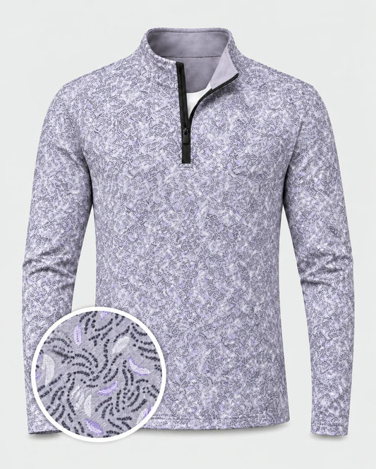 Lavendelfarbener Performance-Quarter-Zip-Pullover mit abstraktem Muster