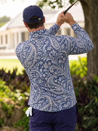 Navy Paisley Golf Quarter-Zip-Pullover