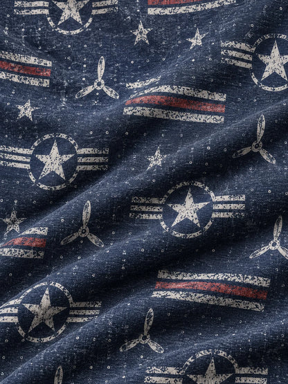 Marineblauer Golfpullover mit Luftfahrtmotiv und Viertelreißverschluss