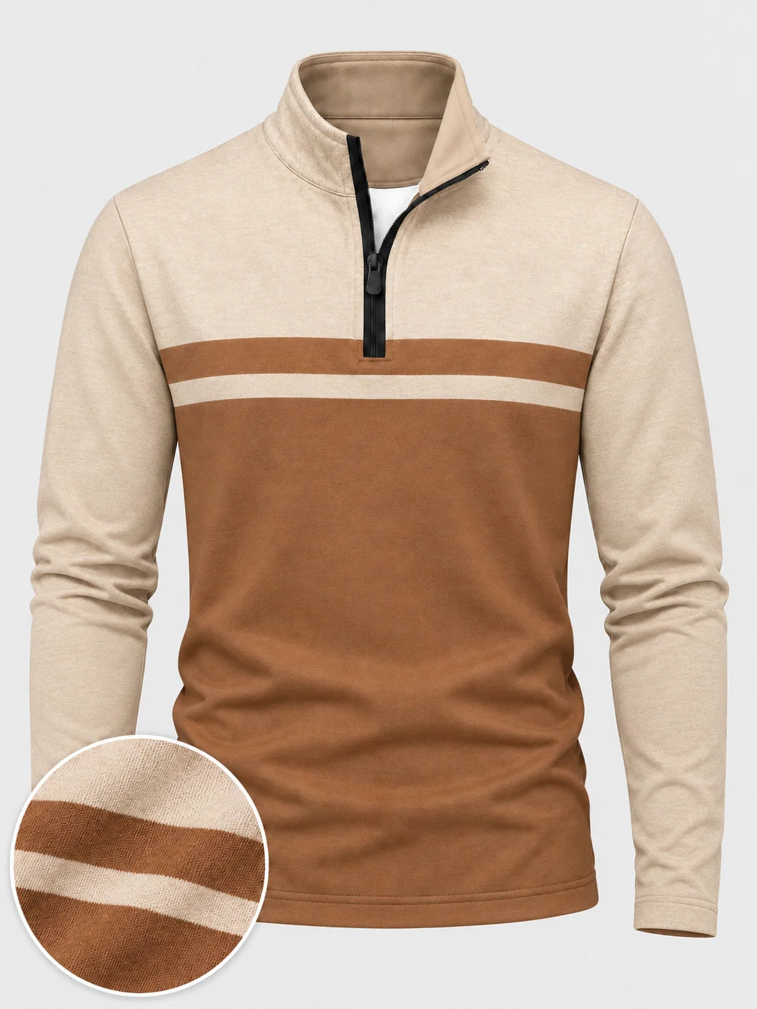 Golf-Pullover in Camel mit Colorblock-Design und kurzem Reißverschluss
