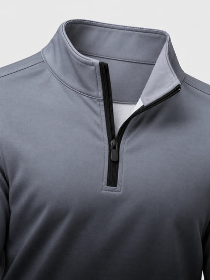 Schiefergrauer Golf-Pullover mit Melange-Ombré-Effekt und Viertelreißverschluss