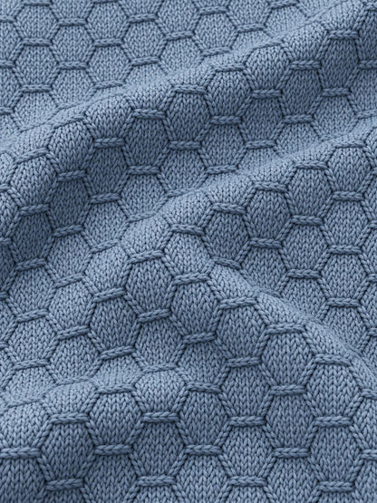 Golf-Pullover mit Viertelreißverschluss und Wabenmuster in Schieferblau