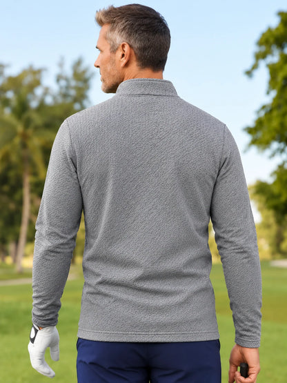 Golf-Pullover mit Viertelreißverschluss und diagonaler Struktur in Hellgrau