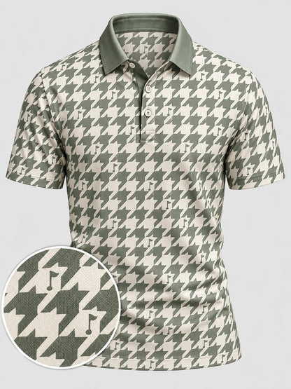 Salbeigrünes Hahnentritt-Performance-Golfpoloshirt