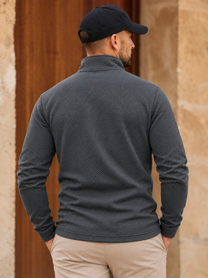 Golfpullover mit Waffelstruktur in Anthrazitgrau, Funktionsmaterial und Viertelreißverschluss