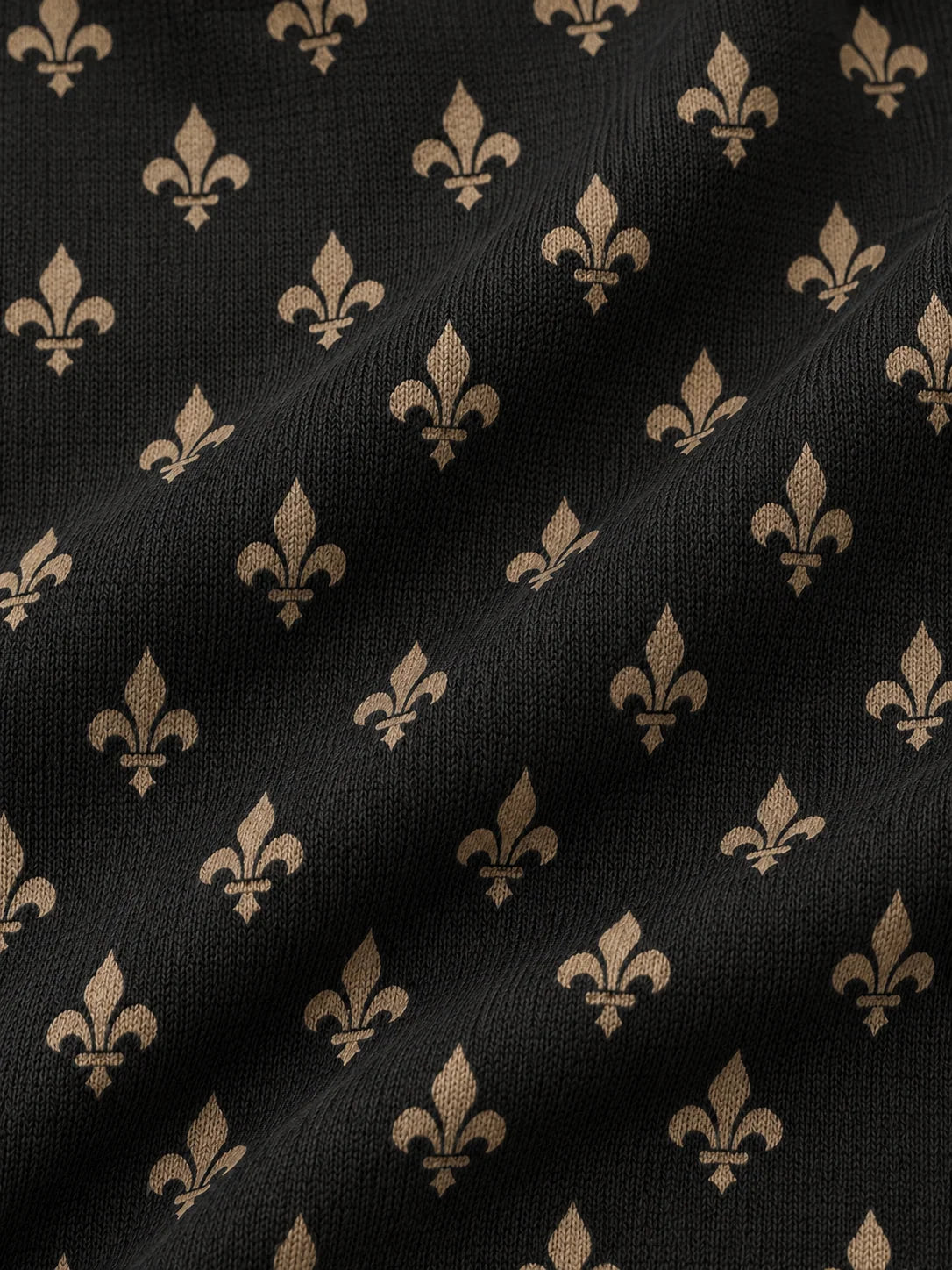 Golfpullover mit Lilienornament-Muster in Obsidianschwarz, Funktionsmaterial und Viertelreißverschluss