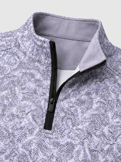 Lavendelfarbener Performance-Quarter-Zip-Pullover mit abstraktem Muster