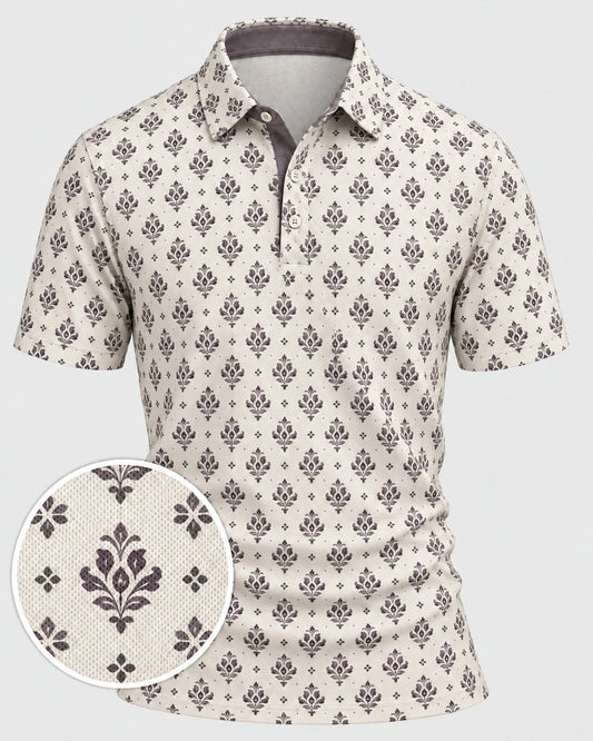 Vintage-Blumenmuster Performance-Golfpoloshirt