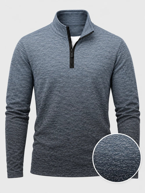 Golf-Pullover mit Viertelreißverschluss und blauem Melange-Farbverlauf